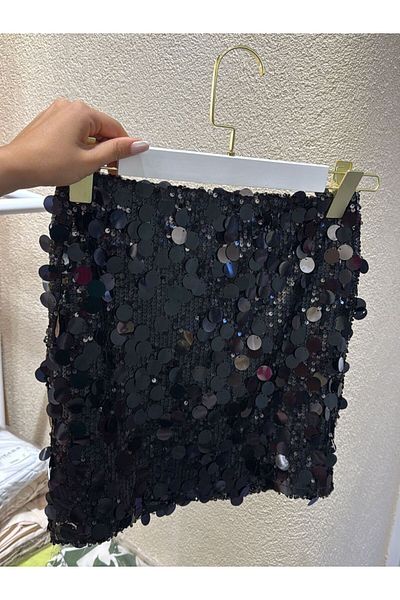 MODAGK Trend Large Sequin Mini Skirt-Black