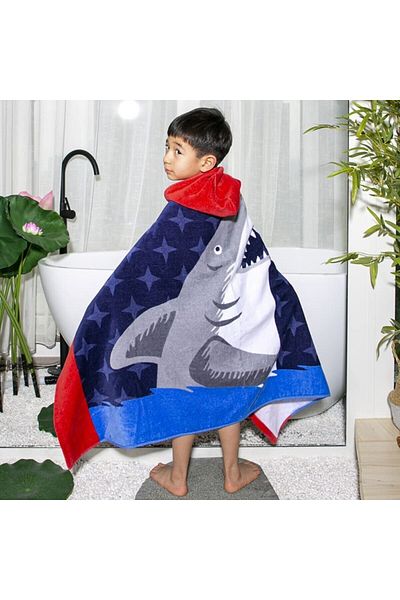 zzz sleep good sleeping !!! Children's Poncho Bath Towel, Multicolor, Fierce Shark Pattern, 120x60cm