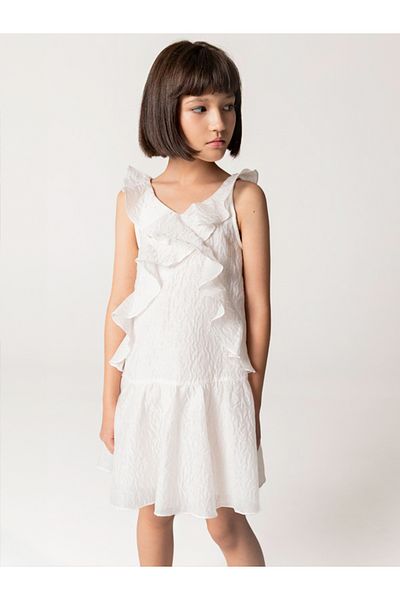 SheShe Ruffled White Sleeveless Girl's Dress
