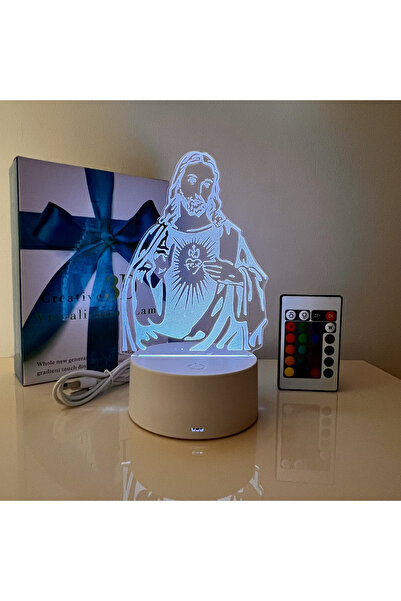 ILUMISHOP Lampa De Veghe 3D LED, Isus Hristos, 16 Culori, schimbare culoare p...