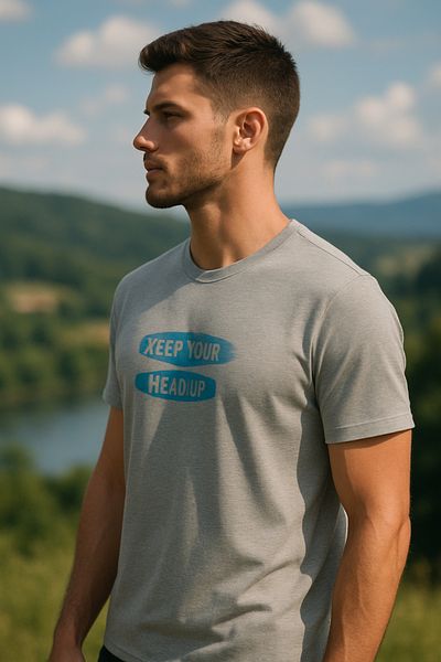 Maccali Men's Crew Neck Text Print Short Sleeve Gray T-Shirt