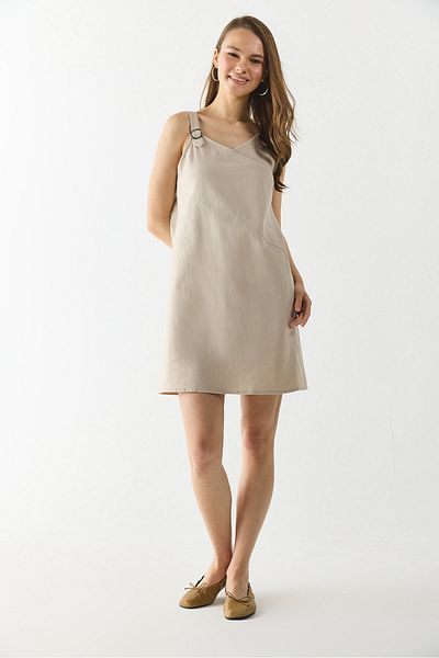 VENA Angelica Regular Fit Λινό Φόρεμα - ΜΠΕΖ