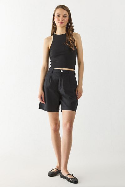 VENA Helen High Waist Linen Bermuda Shorts - Black