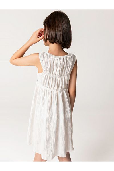 SheShe Gathered White Sleeveless Girl's Dress