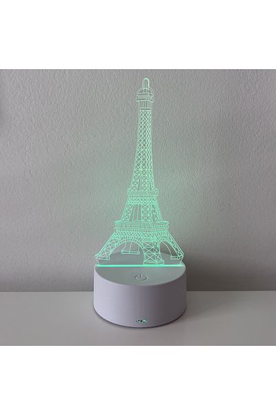 ILUMISHOP Lampa De Veghe 3D LED, Turnul Eiffel, 7 Culori, Lumina Ambientala, Alimentare USB cu Incarcator priz