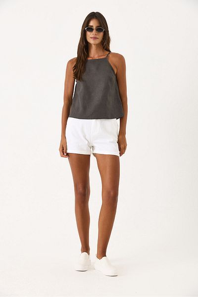 VENA Strappy Linen Blouse - Anthracite