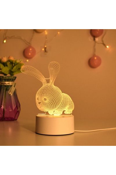 ILUMISHOP Lampa De Veghe 3D LED, Iepuras, 7 Culori, Lumina Ambientala, Alimentare USB cu Incarcator priza si/s