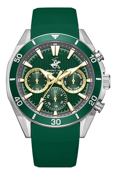 Beverly Hills Polo Club BEVERLY HILLS POLO CLUB BP3730X.375 Men Multi Function Display Watch & Silicone Strap Dark Green