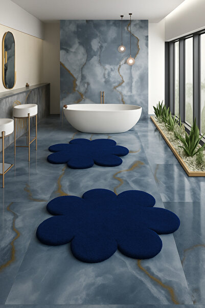 KEVLİNE Banyo PaspasıYuvarlak Papatya Şekilli İkili Klozet Takımı 80x80 - 60x...