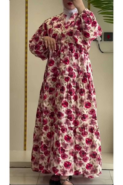 QUAWEAR V Neck Sleeve Elastic Mango Fabric Summer Full Length Dress