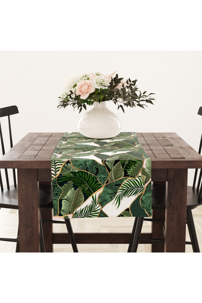 Alkan Homes Leaf Patterned 3D Premium Thai Feather Fabric Digital Printed Tab...