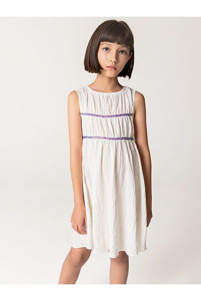 SheShe Gathered White Sleeveless Girl's Dress