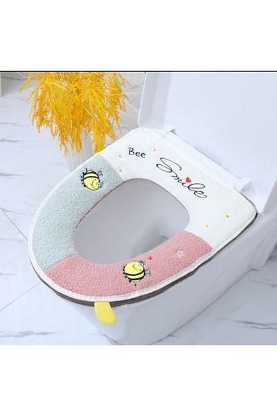 OEM Husa pentru capac WC, 43.5x37cm, albina mica, roz cu gri