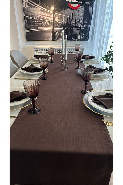 Decamor home Linen Textured Brown Runner Carefree Fabric 1 Runner