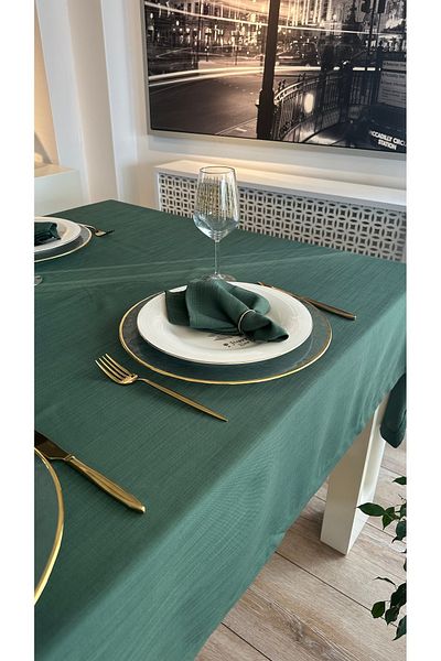 Decamor home Linen Textured Carefree Emerald Green Tablecloth 1 Piece