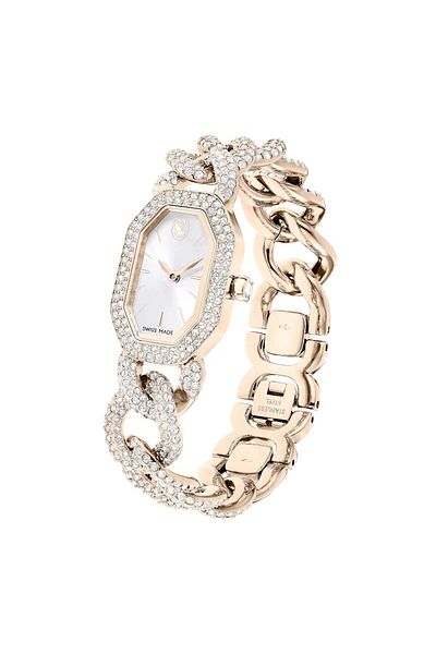 Swarovski Dextera Mouth Farmer Watch - Swiss Made, Crystal Bracelet, White and Champagne Gold Color Surface