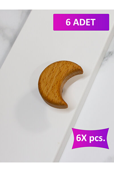 merbiles 6 Adet Ay Hilal Şekilli Ahşap Kulp Çocuk Bebek Odası Mobilya Kulpu Dolap Çekmece Kulpu Düğme Kulp