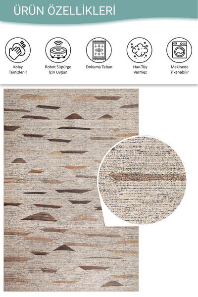 ARTLOOP Stonart Otantik Modern Eskitme Desenli Yıkanabilir Kahverengi Şönil Halı AL 442