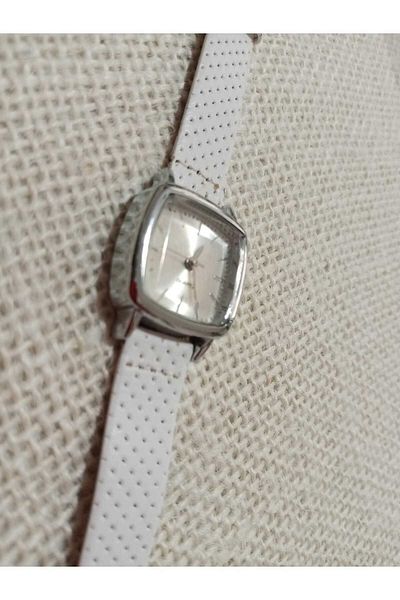 Brality Retro Oval Square Model... Vintage Women's Wristwatch... Silver Case - White Dial - White Cord - 0034