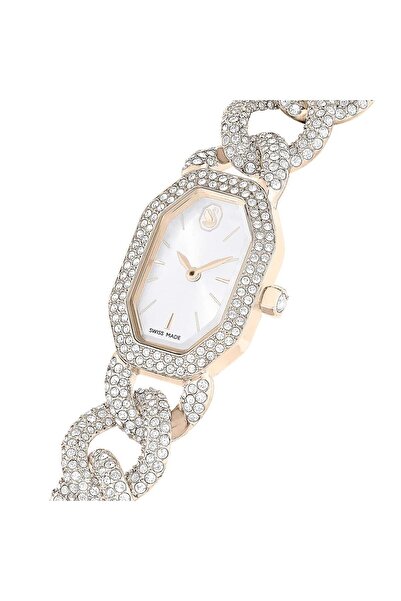 Swarovski Dextera Chain Saat, Isviçre Üretimi, Kristal Bileklik, Beyaz, Şampanya Altın Rengi Yüzey