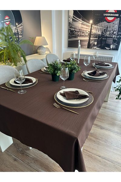 Decamor home Linen Textured Worry-Free Brown Tablecloth 1 Piece