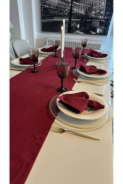 Decamor home Linen Textured Wine Claret Red Runner Worry-Free Fabric 1 Runner