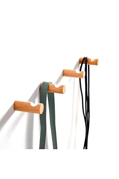 merbiles Ahşap Modern Duvar & Banyo Askılık 4 Lü Set Dekoratif Askı - Natürel