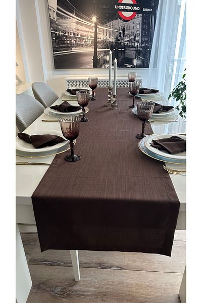 Decamor home Linen Textured Brown Runner Carefree Fabric 1 Runner
