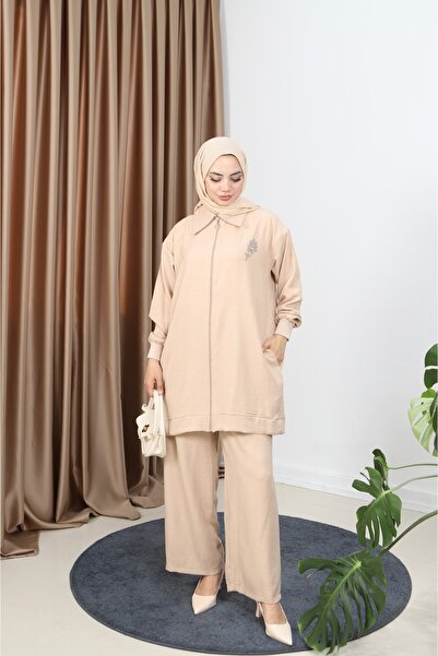 NİSUM MODA Zippered Linen Blend Suit