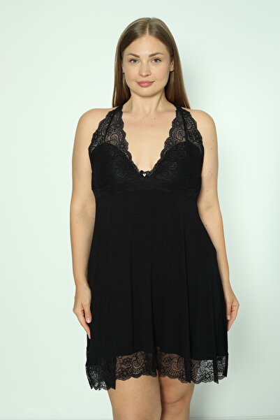 Cotpark Γυναικείο νυχτικό με υφασμάτινο βισκόζη Plus Size με ρυθμιζόμενο λουρ...