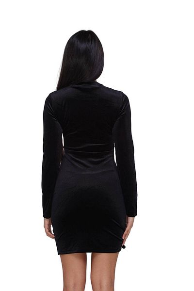 Zatara Fashion Black Short Velvet Dress with Laces