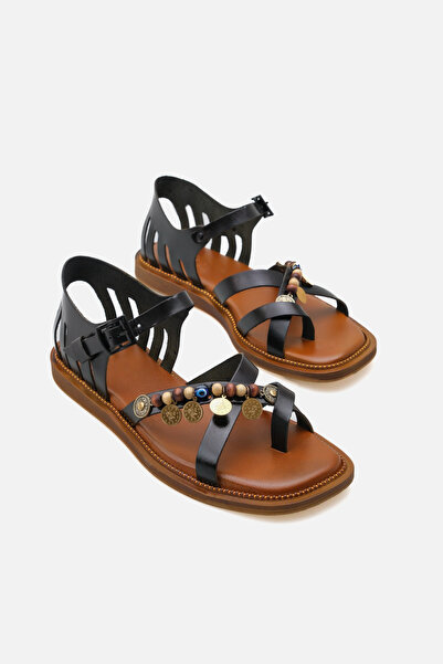 Yılmaz Exclusive - Women's Genuine Leather Black Bodrum Sandals