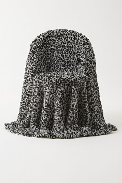 PELTEKS Peluş Kumaş Leopar Kedi Deseni Siyah Beyaz Kumaş