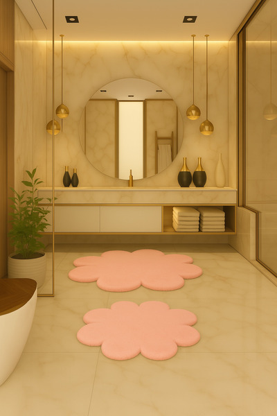 SOFT DECOR مجموعة مرايل حمام على شكل ديزي بقاعدة مزخرفة حديثة غير قابلة للانز...