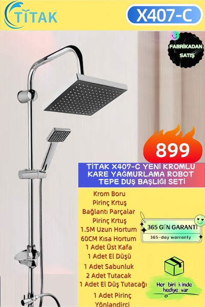 TİTAK Lüks Kare Siyah Yağmurlama Robot Tepe Duş Seti - Duş Başlığı Takımı 407...
