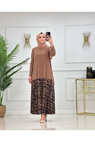 NİSUM MODA Σετ με φούστα με μοτίβο λεοπάρ