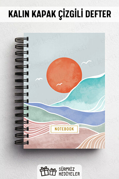 Eldesen Tasarım A5 Spiral Thick Cover Lined Notepad, 80 Sheets 160 Pages, Blue Boholo