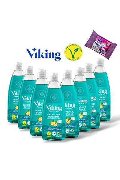 Viking 8 Adet Fesleğen Limon Bulaşık Deterjanı 1 Adet Magic Sünger