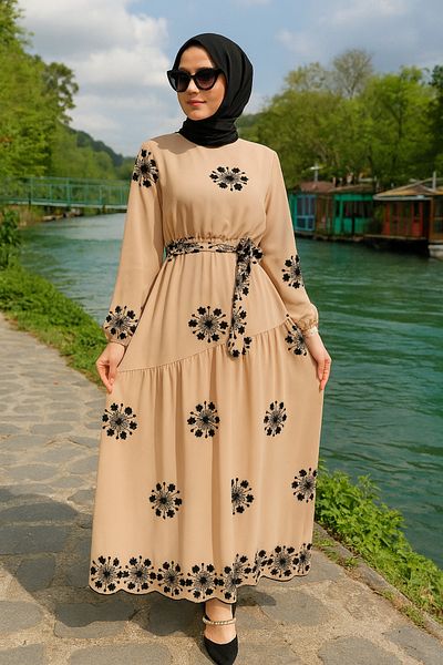 Neva Style فستان حجاب من فرو المنك منقوش بالزهور 1332v