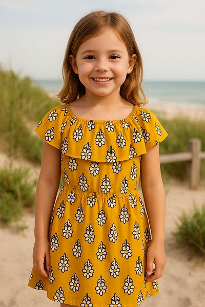 Hilal Akıncı Kids Girls' Off-Shoulder Floral Drawstring Dress