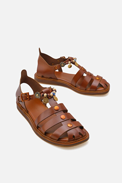 Yılmaz Exclusive - صندل نسائي من الجلد الطبيعي بلون أسمر باهت