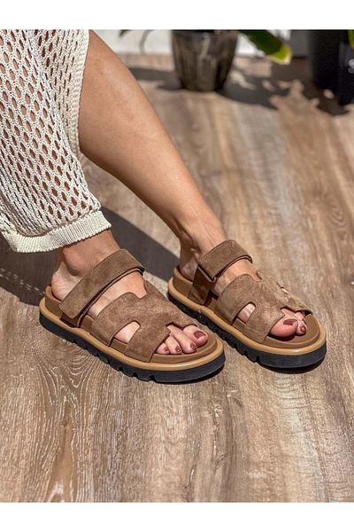 SİBA SHOES شبشب نسائي من الجلد الطبيعي من Eos مزين بشريط فيلكرو