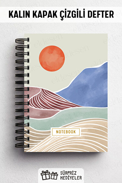 Eldesen Tasarım A5 Spiral Thick Cover Lined Notepad, 80 Sheets 160 Pages, Orange Boholo