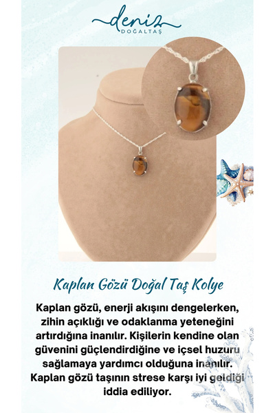 Deniz Doğal Taş Sertifikalı Kaplan Gözü ( Taşlar) Doğaltaş Kolye Ucu Gümüş Zi...