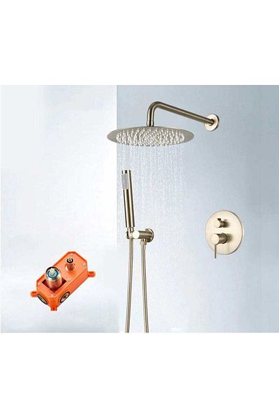 CasaVie Set De Dus Auriu Nichelat Cu Para Rotunda Tip Ploaie 25 Cm, Green 1269
