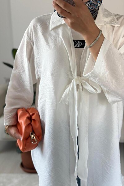 HİFADEN Women's Bow Tie Shirt Collar Hijab Kimono