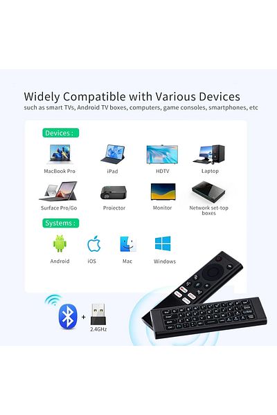 Generic 4-in-1 Rechargeable Voice Air Mouse Remote with Mini Wireless Keyboard – 2.4G RF, USB-C, Gyroscope