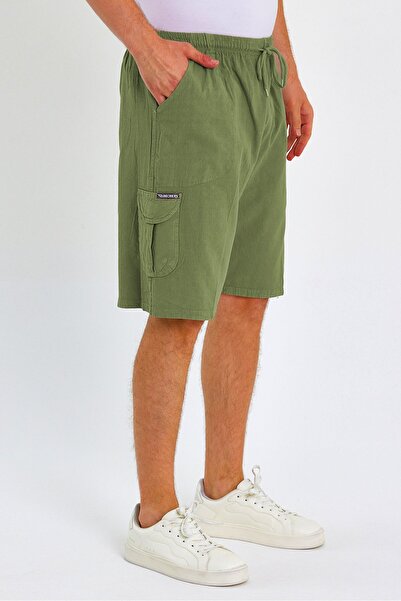 Dechers Men's Cargo Pocket Large Size 100% Cotton Linen Look Shorts E202