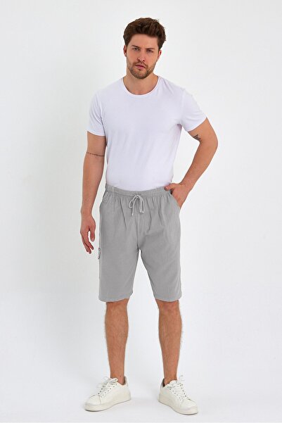 Dechers Erkek Kargo Cep Büyük Beden %100 Pamuk Keten Görünümlü Şort E202