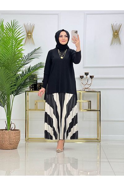 NİSUM MODA Piece Patterned Sandy Skirt Suit